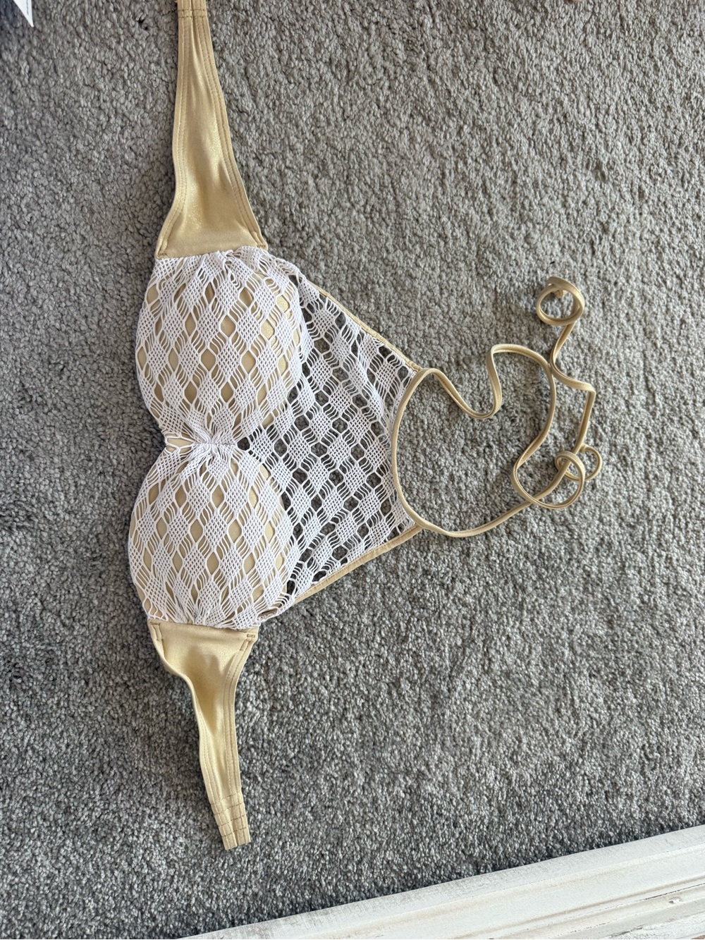 Luli Fama Gold and White Lace Underwire Bikini Top xs